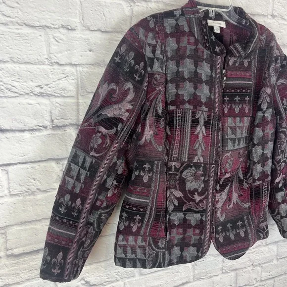 Dressbarn Tapestry Brocade Womens Full Zip Dark Academia Blazer Jacket  Size 2X - Picture 2 of 11